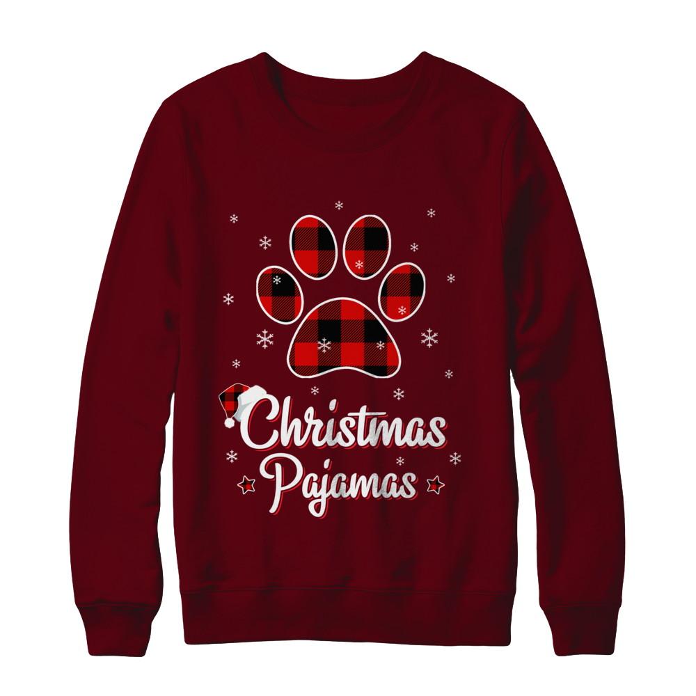 Buffalo Plaid Christmas Pajamas Dog Cat Hat Santa-T-Shirt & Sweatshirt-Crewneck Sweatshirt-Maroon
