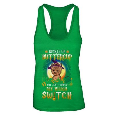 Buckle Up Buttercup Halloween Witch Yorkie Costume-T-Shirt & Tank Top-Women's Ideal Racerback Tank-Kelly Green