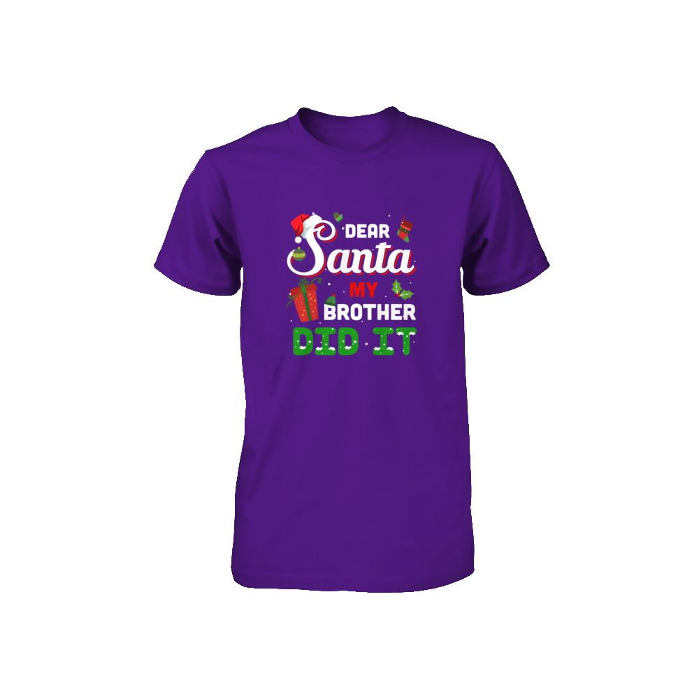 Dear Santa My Brother Did It Christmas-Youth Shirt-Youth T-Shirt-Team Purple