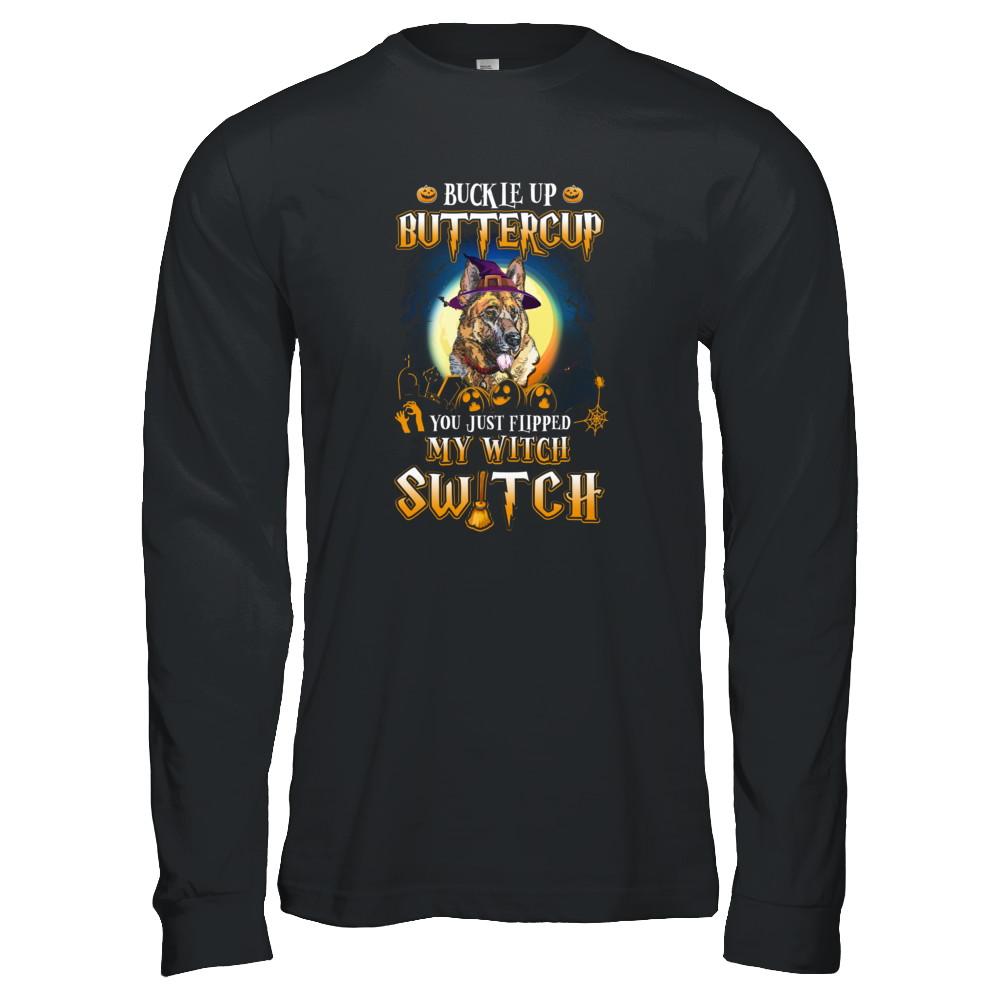 Buckle Up Buttercup Halloween Witch German Shepherd Costume-T-Shirt & Tank Top-Long Sleeve T-Shirt-Black