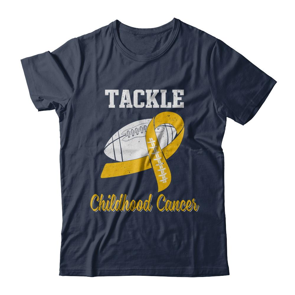 Football Survivor Tackle Yellow Childhood Cancer Awareness-T-Shirt & Hoodie-Classic T-Shirt-Navy
