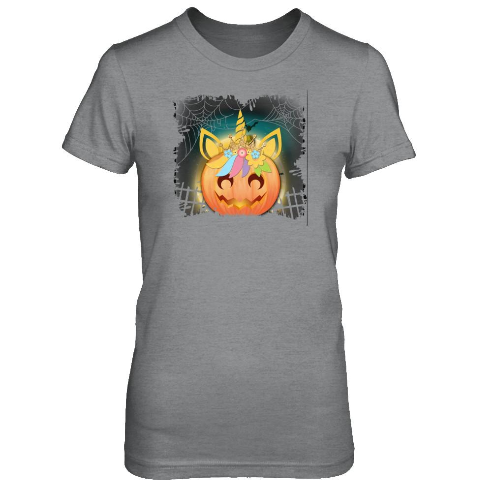 Kids Girls Unicorn Pumpkin Queen Halloween-T-Shirt & Tank Top-Women's T-Shirt-Sport Grey