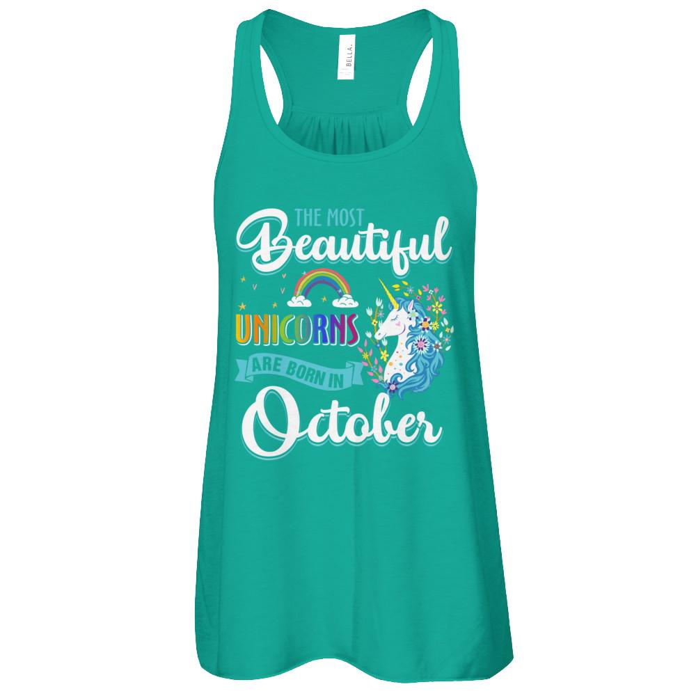 The Most Beautiful Unicorns Are Born In October Birthday-T-Shirt & Tank Top-Women's Flowy Racerback Tank-Kelly