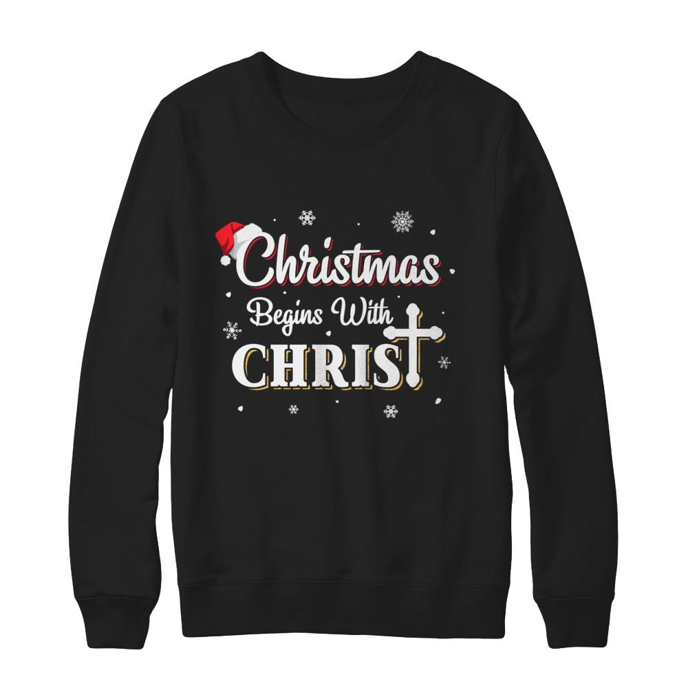 Christmas Begins With Christ Merry Christmas Christian-T-Shirt & Sweatshirt-Crewneck Sweatshirt-Black