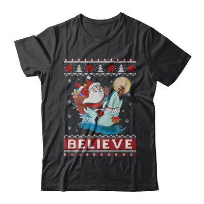 Believe In Santa Riding Shark Ugly Christmas Sweater-T-Shirt & Sweatshirt-Classic T-Shirt-Black