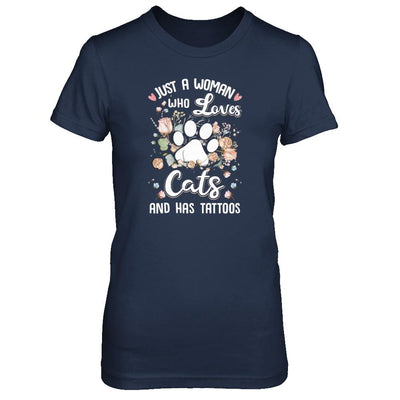 Just A Woman Who Loves Cats And Have Tattoos-T-Shirt & Tank Top-Women's T-Shirt-Navy