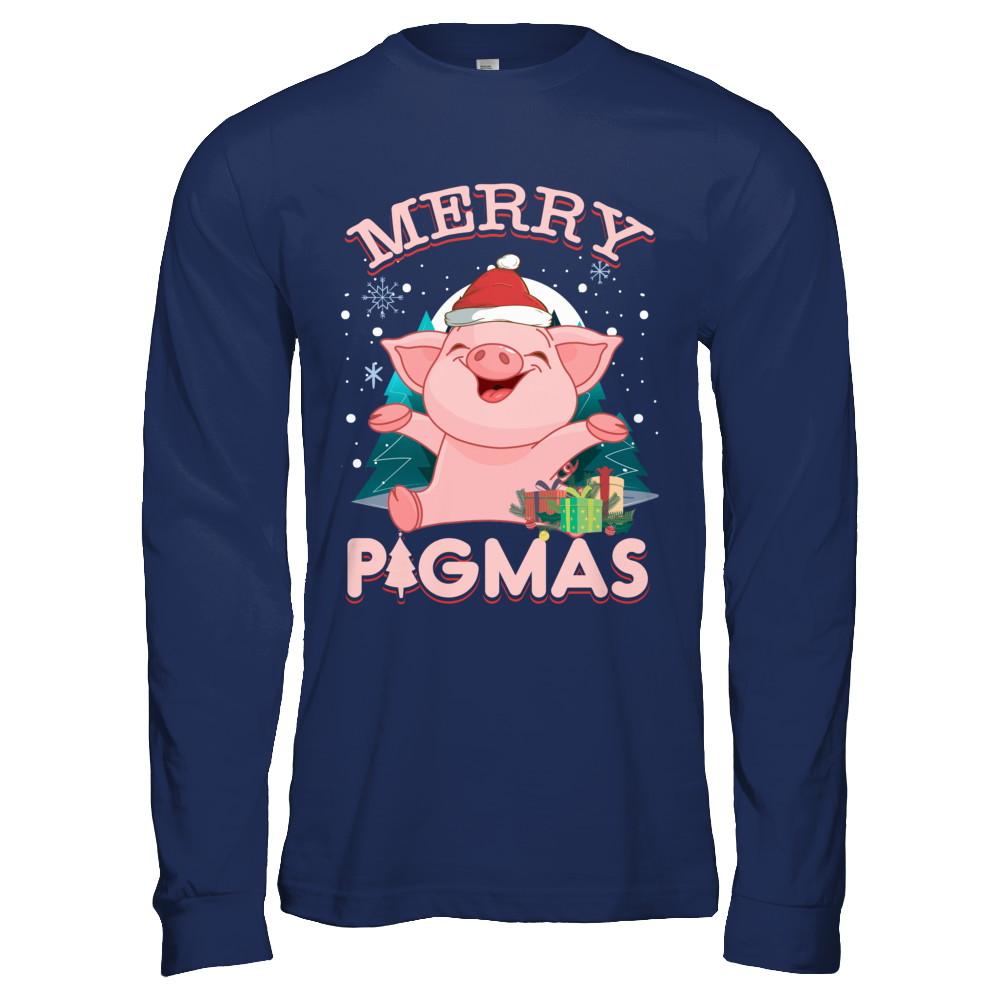 Merry Pigmas Funny Pig-T-Shirt & Hoodie-Long Sleeve T-Shirt-Navy