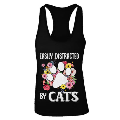 Easily Distracted By Cats-T-Shirt & Tank Top-Women's Ideal Racerback Tank-Black