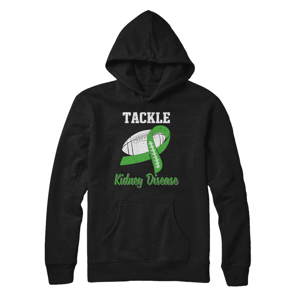 Football Survivor Tackle Green Kidney Disease Awareness-T-Shirt & Hoodie-Pullover Hoodie-Black