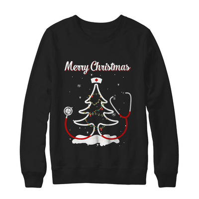 Merry Christmas Stethoscope Nurse Christmas Tree Xmas-T-Shirt & Sweatshirt-Crewneck Sweatshirt-Black