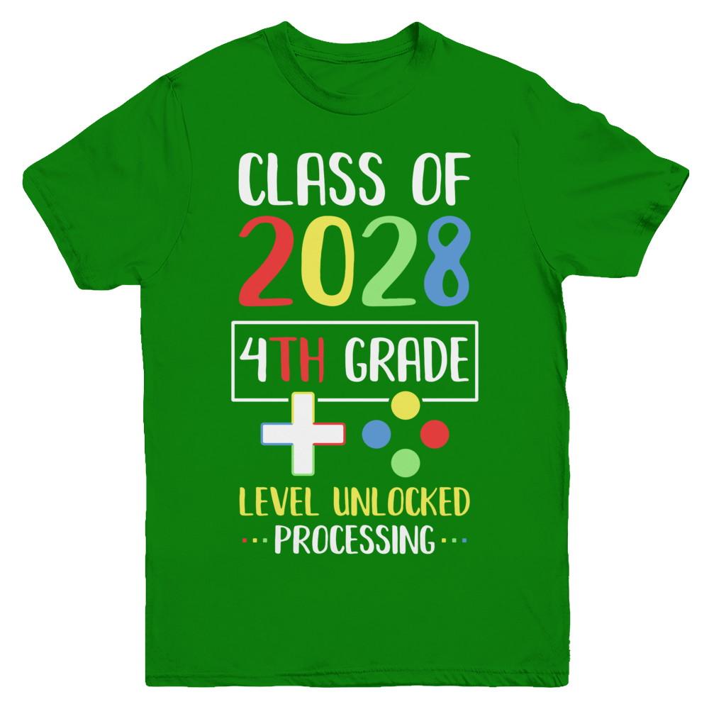 Class Of 2028 4th Grade Level Unlock Gaming Back Go School Youth-Youth Shirt-Youth T-Shirt-Irish Green