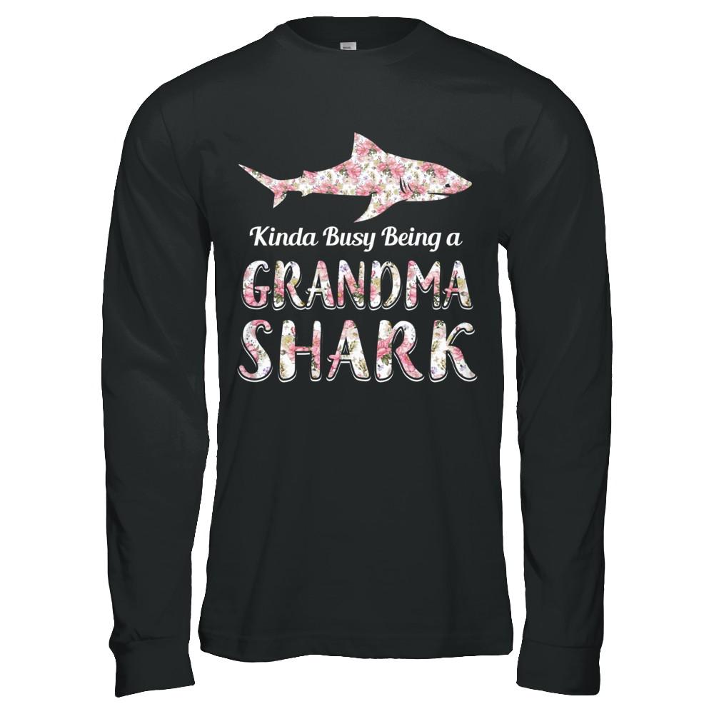 Grandma Shark Kinda Busy Being A Grandmashark-T-Shirt & Hoodie-Long Sleeve T-Shirt-Black