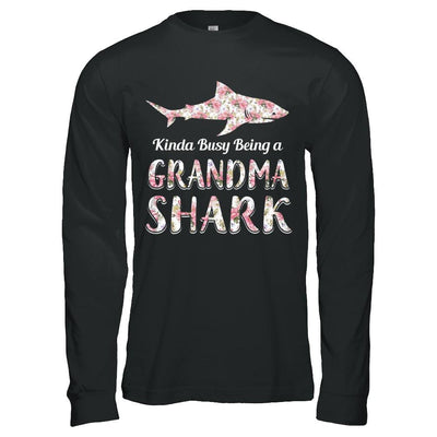 Grandma Shark Kinda Busy Being A Grandmashark-T-Shirt & Hoodie-Long Sleeve T-Shirt-Black