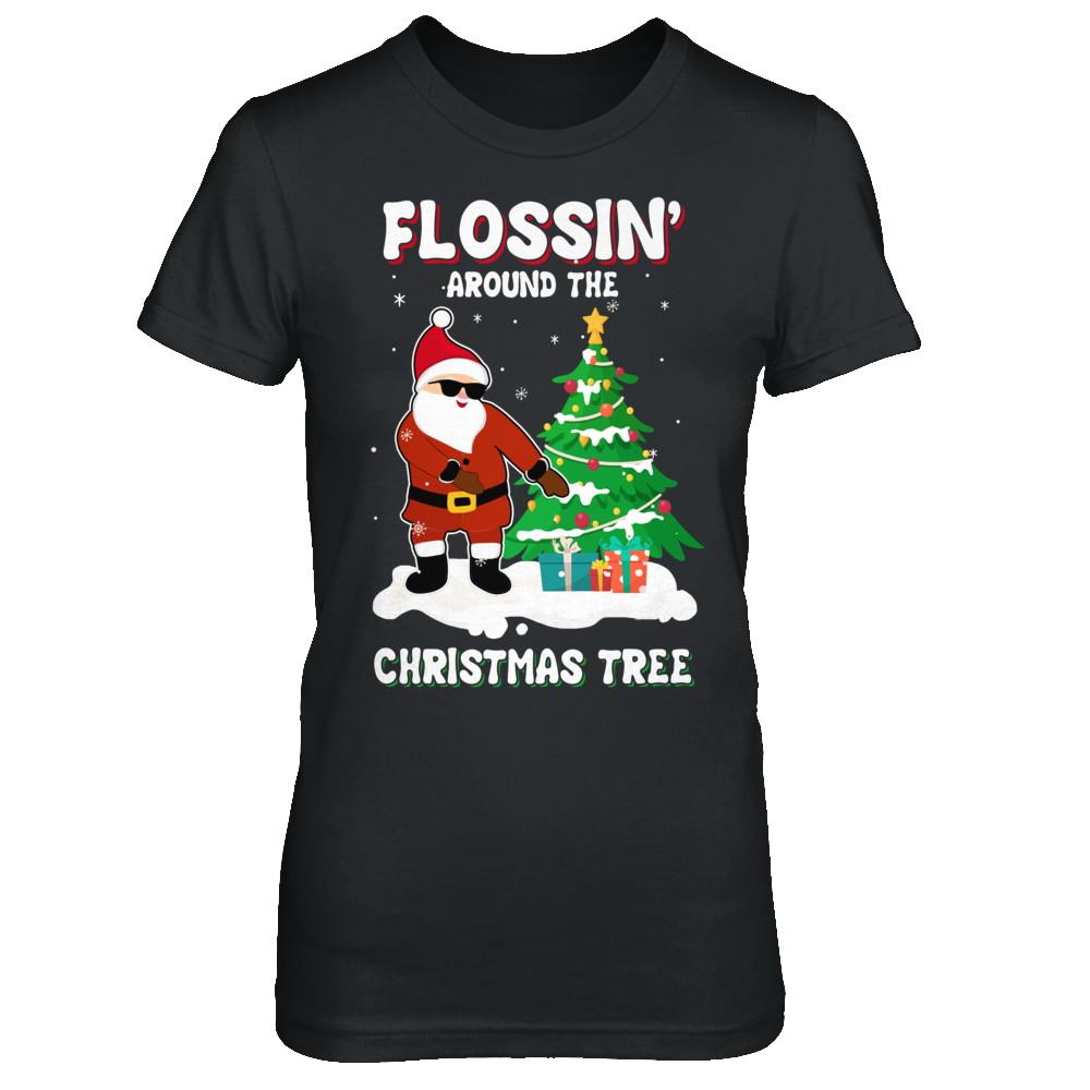 Flossin' Around The Christmas Tree Flossing Santa-T-Shirt & Hoodie-Women's T-Shirt-Black