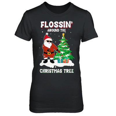Flossin' Around The Christmas Tree Flossing Santa-T-Shirt & Hoodie-Women's T-Shirt-Black