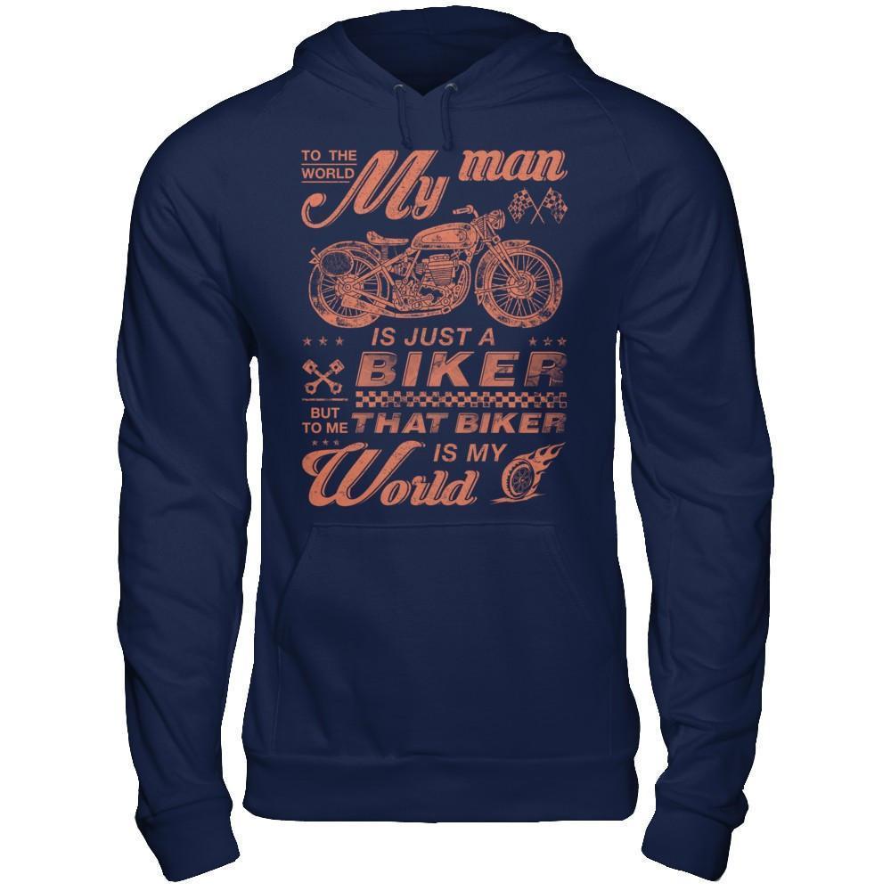 To The World My Man Is Just A Biker-T-Shirt & Hoodie-Pullover Hoodie-Navy