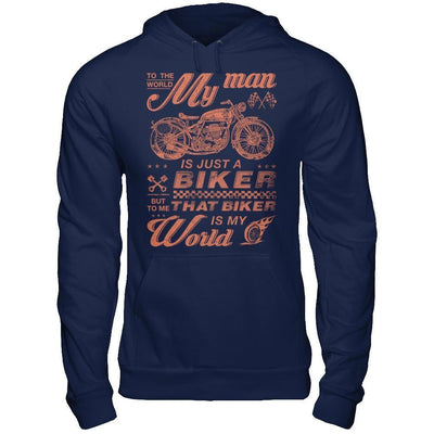 To The World My Man Is Just A Biker-T-Shirt & Hoodie-Pullover Hoodie-Navy