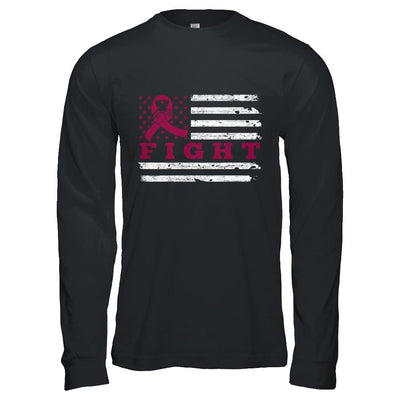 Fight Burgundy Ribbon US Flag Multiple Myeloma Awareness-T-Shirt & Hoodie-Long Sleeve T-Shirt-Black