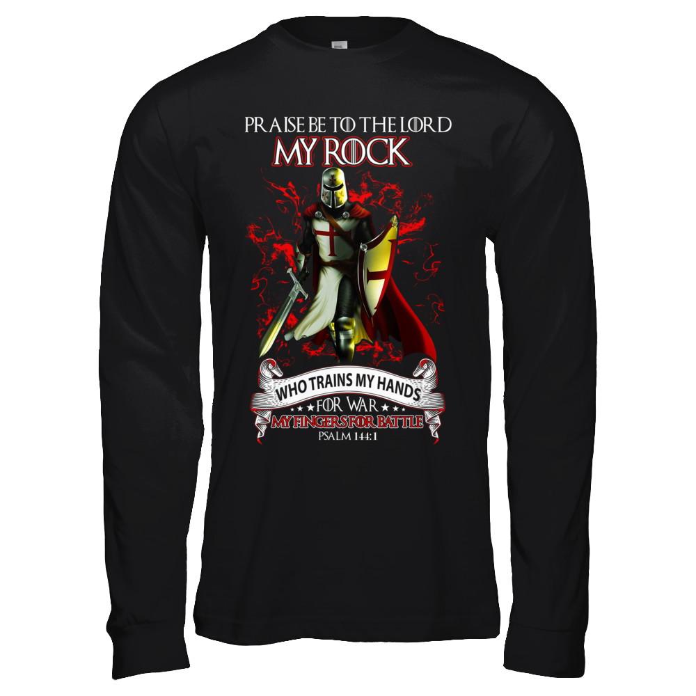 Praise The Lord My Rock Who Trains My Hands For War-T-Shirt & Hoodie-Long Sleeve T-Shirt-Black