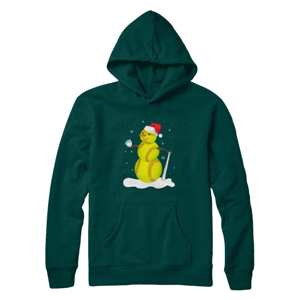 Christmas Softball Snowman Christmas-T-Shirt & Sweatshirt-Pullover Hoodie-Deep Forest