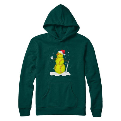 Christmas Softball Snowman Christmas-T-Shirt & Sweatshirt-Pullover Hoodie-Deep Forest