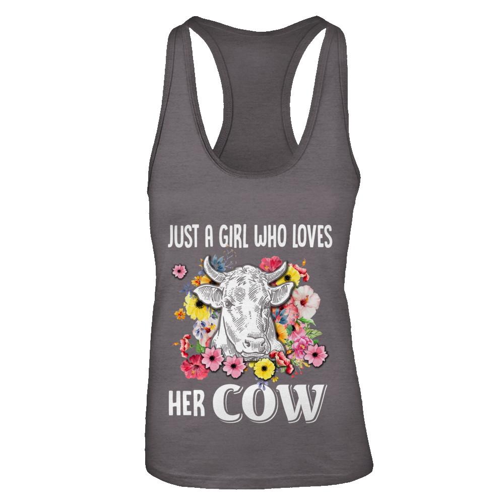 Just A Girl Who Loves Her Cow-T-Shirt & Tank Top-Women's Ideal Racerback Tank-Dark Grey