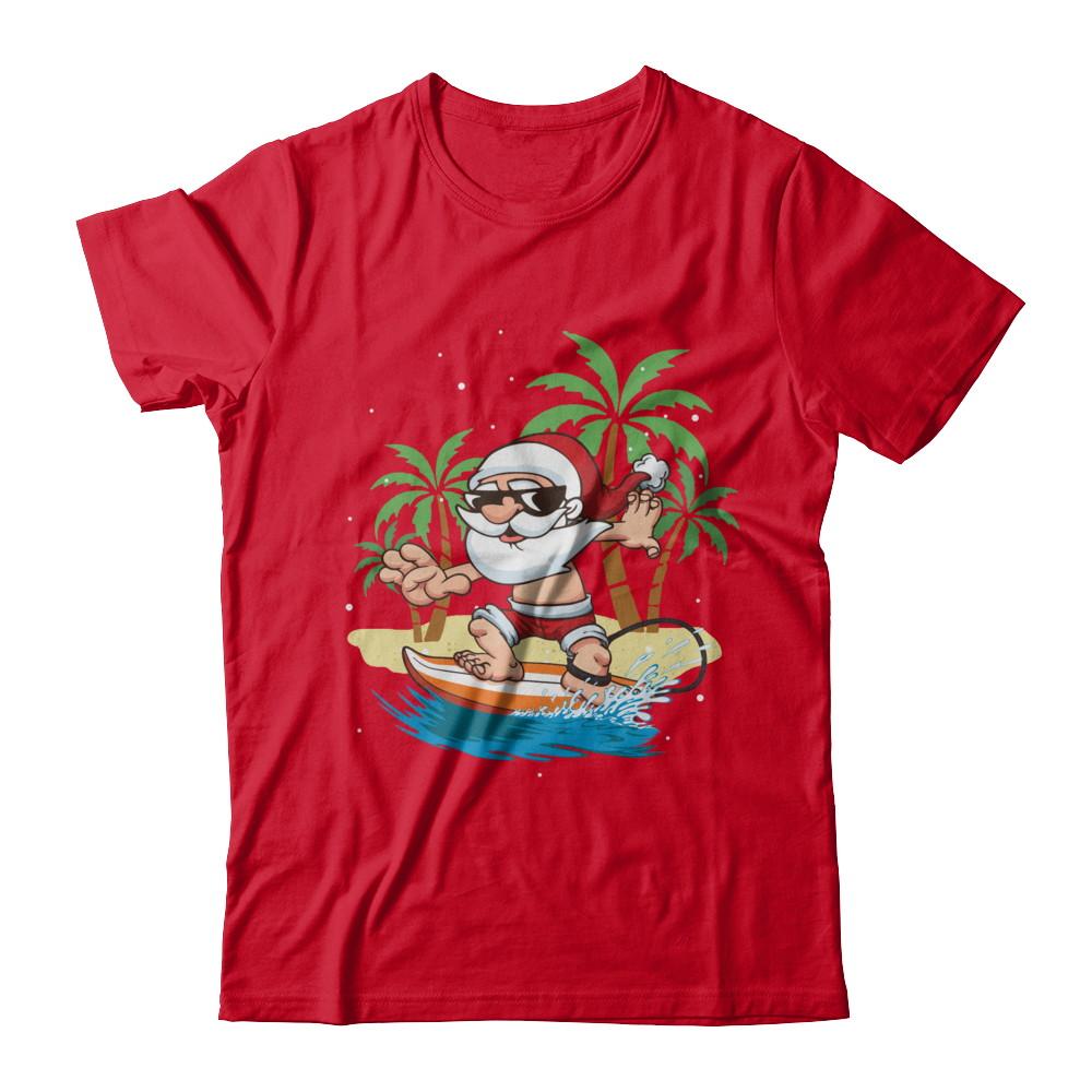 Funny Santa Surfing Hawaiian Summer Christmas-T-Shirt & Sweatshirt-Premium T-Shirt-Red