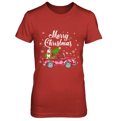 Pitbull Retriever Rides Red Truck Christmas Pajama-T-Shirt & Sweatshirt-Women's T-Shirt-Red