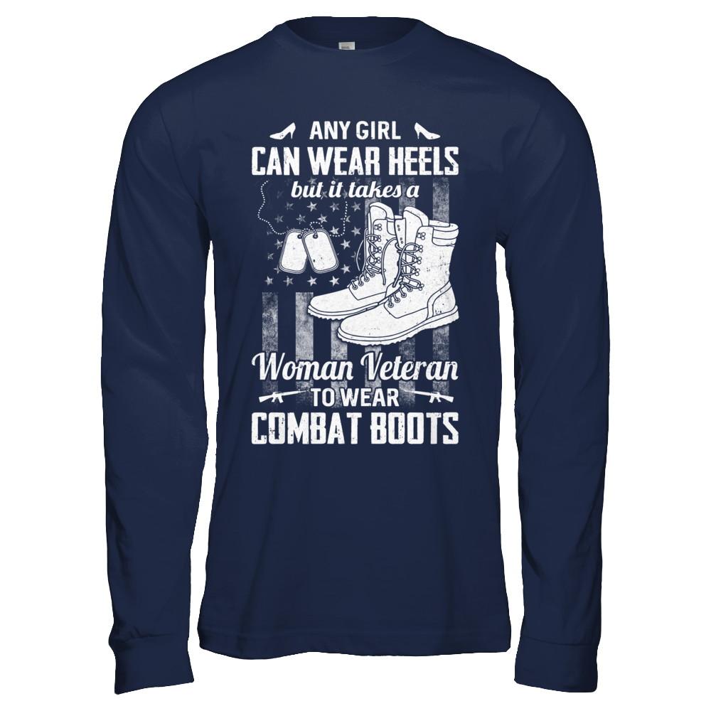 Woman Veteran To Wear Combat Boots-T-Shirt & Hoodie-Long Sleeve T-Shirt-Navy