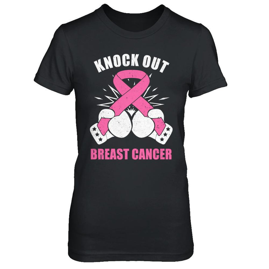 Boxing Knock Out Breast Cancer Awareness Support-T-Shirt & Hoodie-Women's T-Shirt-Black
