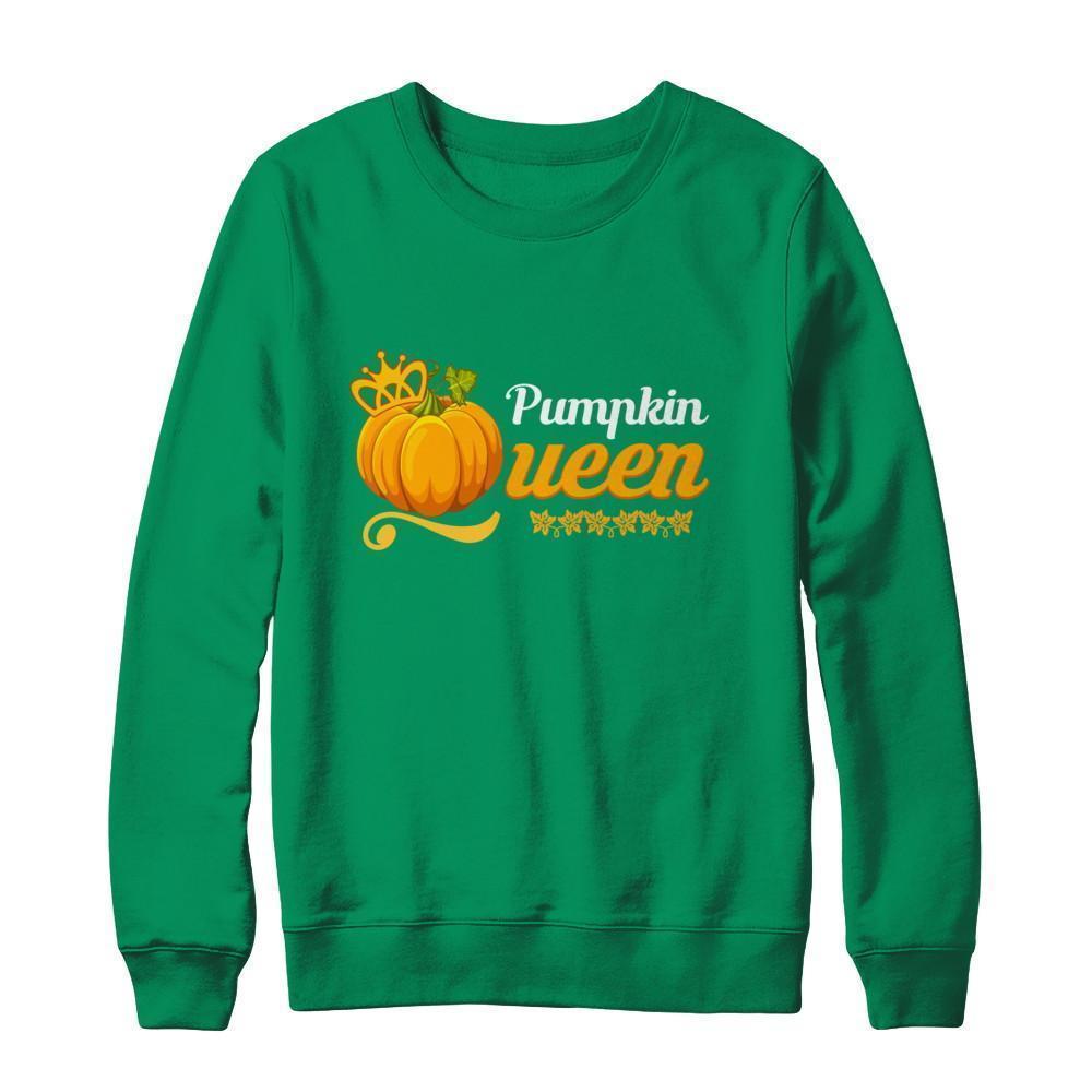 Pumpkin Queen Cute Pumpkin Spice Funny Halloween-T-Shirt & Sweatshirt-Crewneck Sweatshirt-Irish Green