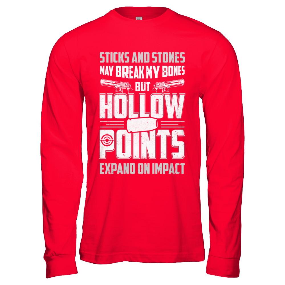 Gun Sticks And Stones Hollow Points-T-Shirt & Hoodie-Long Sleeve T-Shirt-Red