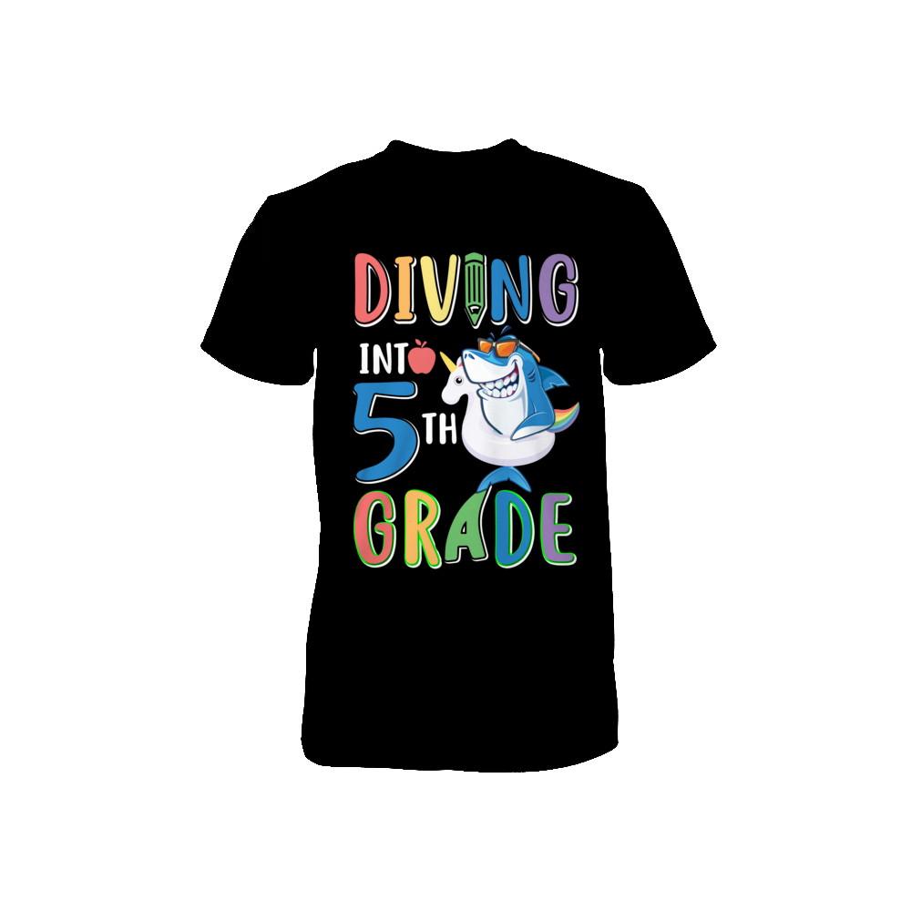 Diving Into 5th Grade Back To School Shark Youth-Youth Shirt-Toddler T-Shirt-Black