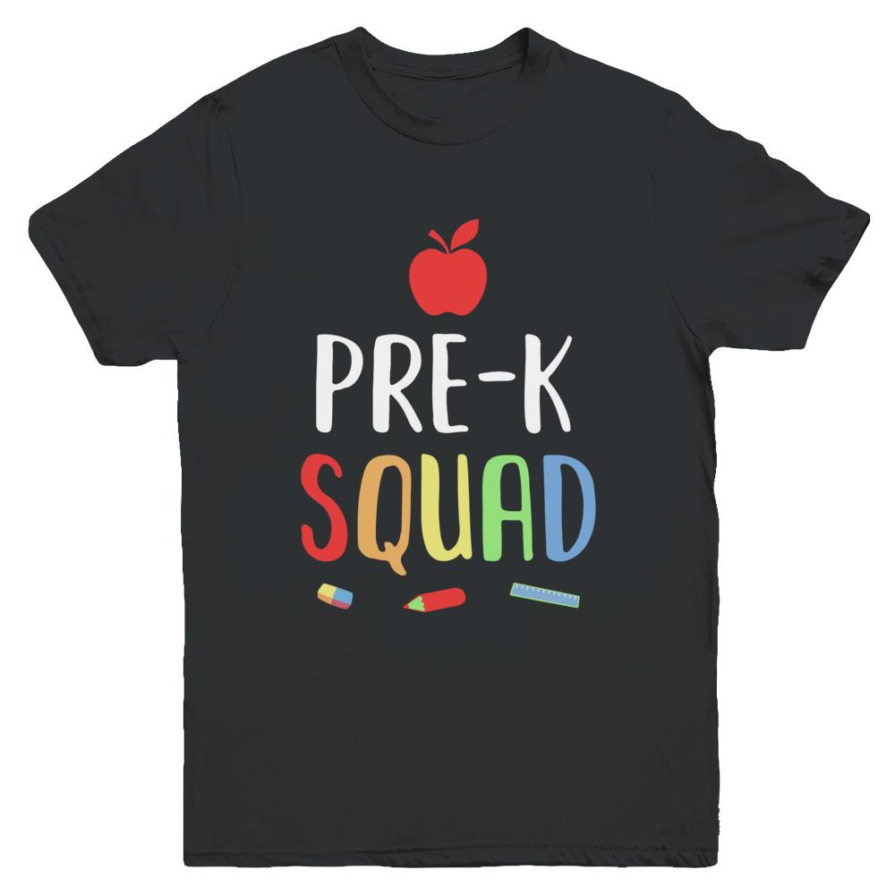 Pre-K Preschool Squad Back To School Teacher Gift Youth-Youth Shirt-Youth T-Shirt-Black