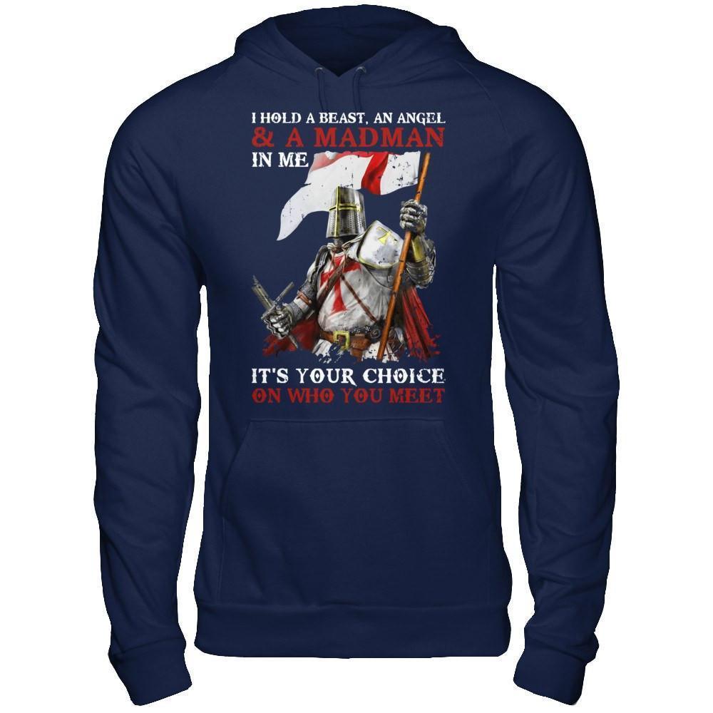 Knight Templar I Hold A Beast An Angel And A Madman In Me-T-Shirt & Hoodie-Pullover Hoodie-Navy