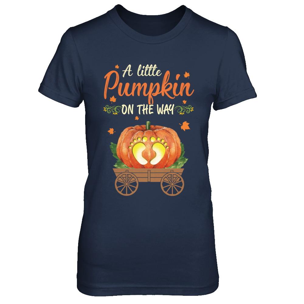 Funny Little Pumpkin On The Way Pregnant Halloween-T-Shirt & Hoodie-Women's T-Shirt-Navy