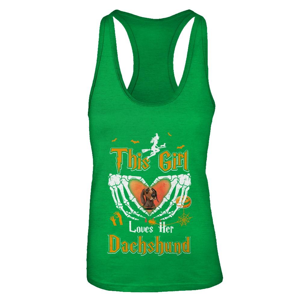This Girl Love Her Dog Dachshund Halloween-T-Shirt & Tank Top-Women's Ideal Racerback Tank-Kelly Green