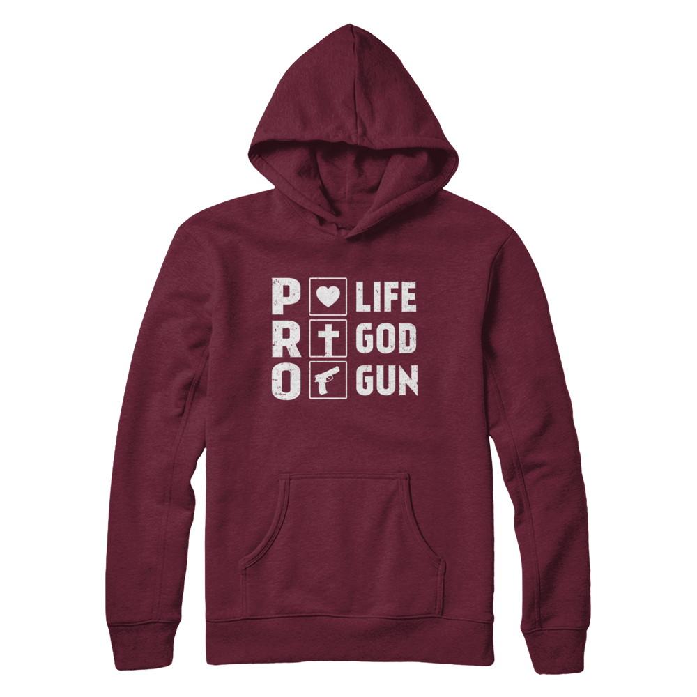 Pro Life Pro God Pro Gun America-T-Shirt & Hoodie-Pullover Hoodie-Maroon