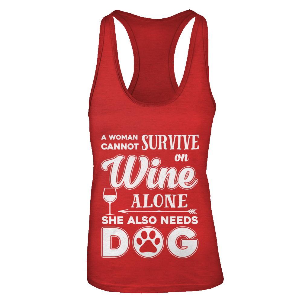 A Woman Cannot Survive On Wine Alone Need Cat-T-Shirt & Tank Top-Women's Ideal Racerback Tank-Red