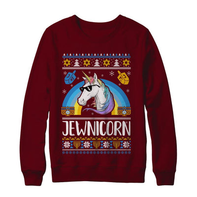 Jewnicorn Funny Jewish Unicorn Hanukkah Chanukah Sweater-T-Shirt & Sweatshirt-Crewneck Sweatshirt-Maroon