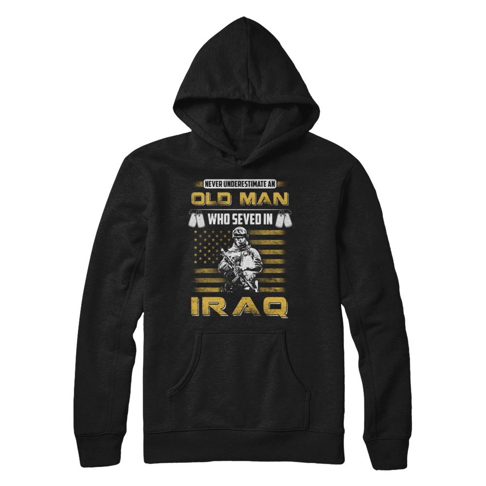 Never Underestimate An Old Man Who Served In Iraq-T-Shirt & Hoodie-Pullover Hoodie-Black