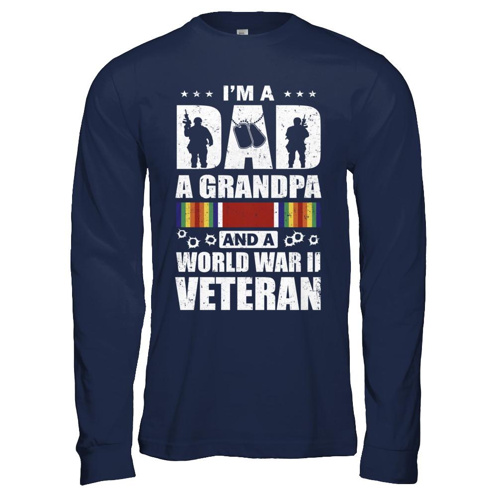 A Dad A Grandpa And A World War II Veteran Fathers Day-T-Shirt & Hoodie-Long Sleeve T-Shirt-Navy