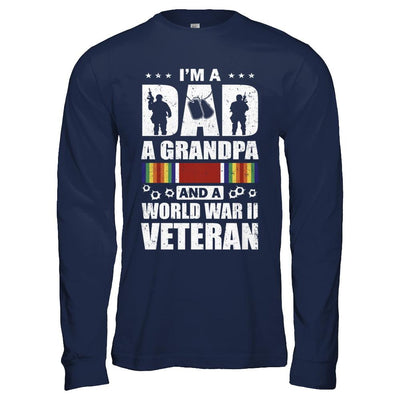 A Dad A Grandpa And A World War II Veteran Fathers Day-T-Shirt & Hoodie-Long Sleeve T-Shirt-Navy