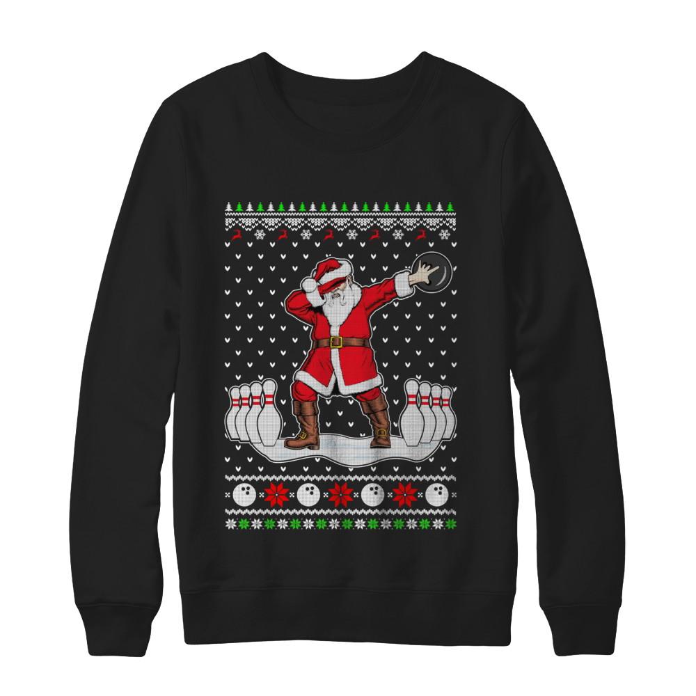 Dabbing Santa Claus Bowling Ugly Christmas Sweater-T-Shirt & Sweatshirt-Crewneck Sweatshirt-Black