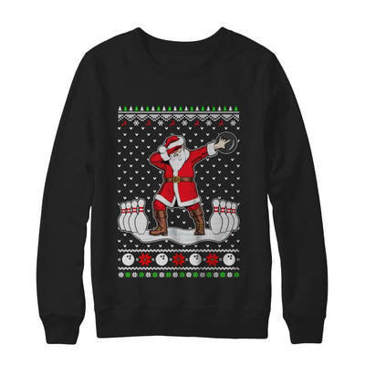 Dabbing Santa Claus Bowling Ugly Christmas Sweater-T-Shirt & Sweatshirt-Crewneck Sweatshirt-Black