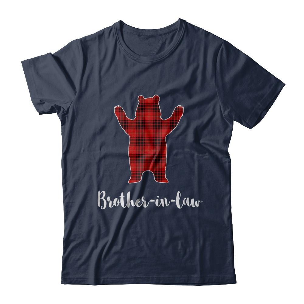 Red Brother-In-Law Bear Buffalo Plaid Family Christmas Pajamas-T-Shirt & Sweatshirt-Classic T-Shirt-Navy