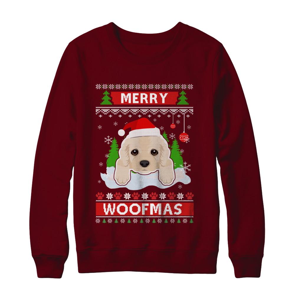 Golden Retriever Merry Woofmas Ugly Christmas Sweater-T-Shirt & Sweatshirt-Crewneck Sweatshirt-Maroon