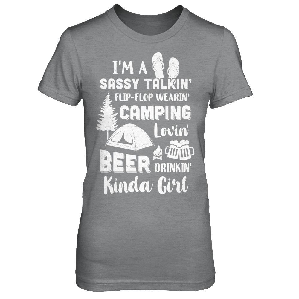 Sassy Talking Flip-Flop Camping Beer Kinda Girl-T-Shirt & Hoodie-Women's T-Shirt-Sport Grey