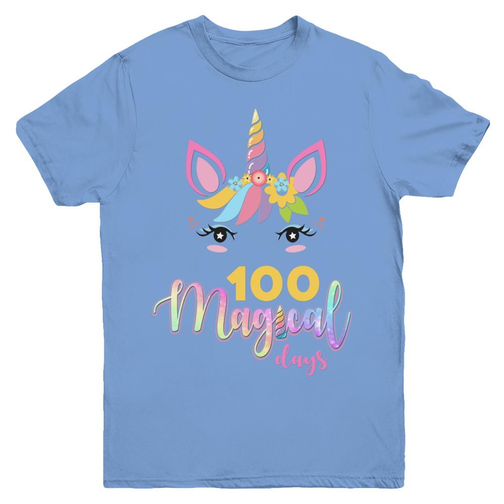 100 Magical Days Of School Unicorn Girl Gifts Youth-Youth Shirt-Youth T-Shirt-Carolina Blue