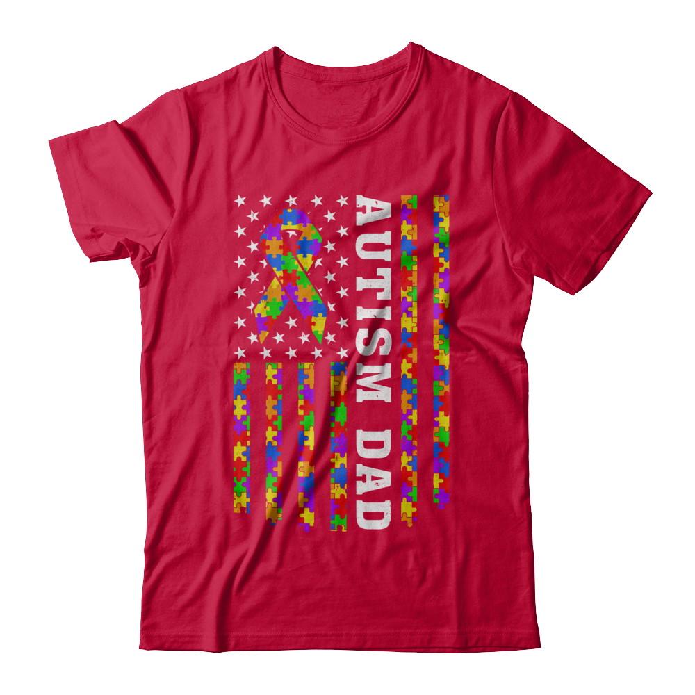 Proud Autism Dad Daddy Autistic Us Flag Fathers Day-T-Shirt & Hoodie-Classic T-Shirt-Red